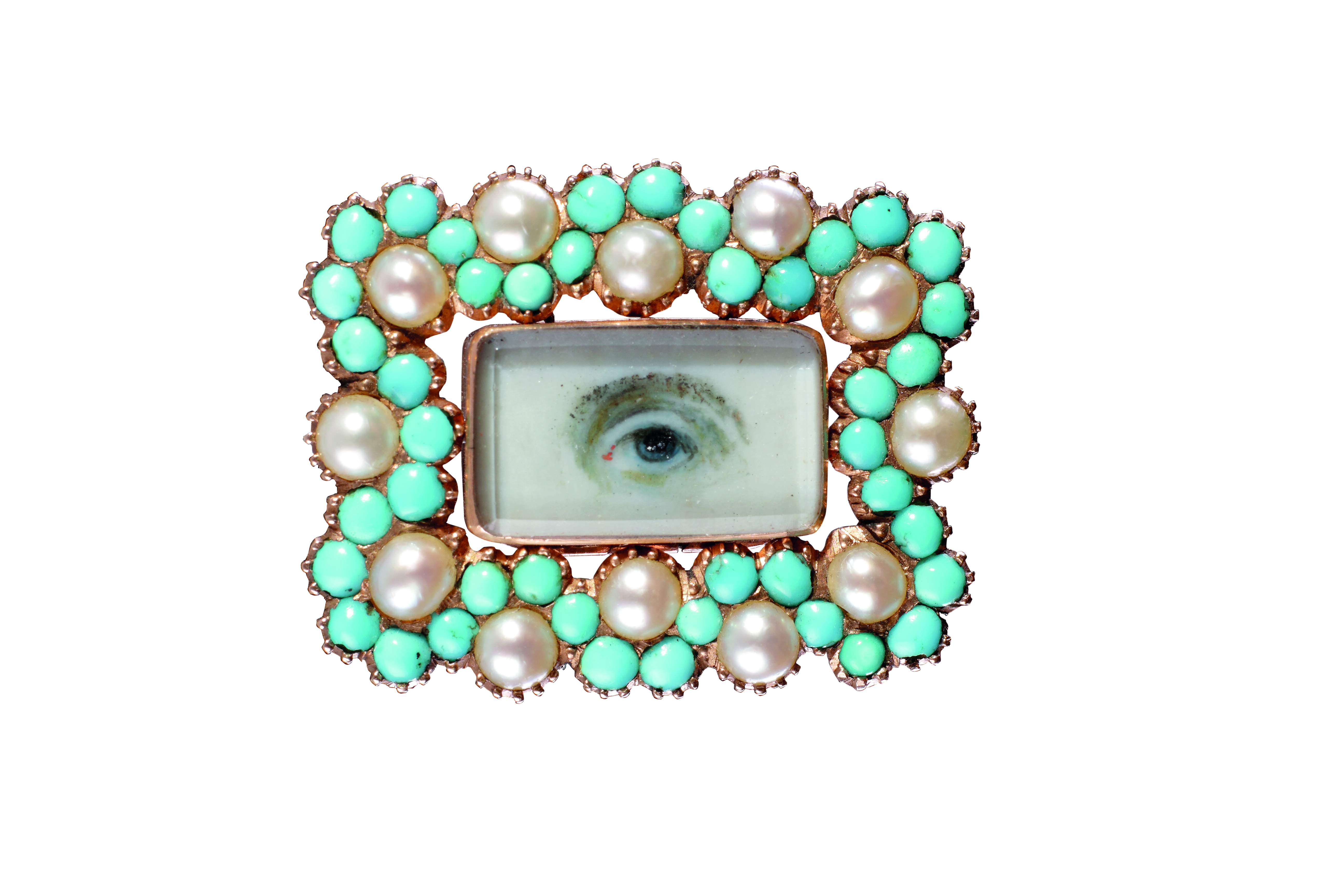 Rose Gold Pearl and Turquoise Set Portrait Miniature ‘Eye’ Brooch